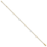 14K Two-tone Polished Heart with 1in ext. Anklet